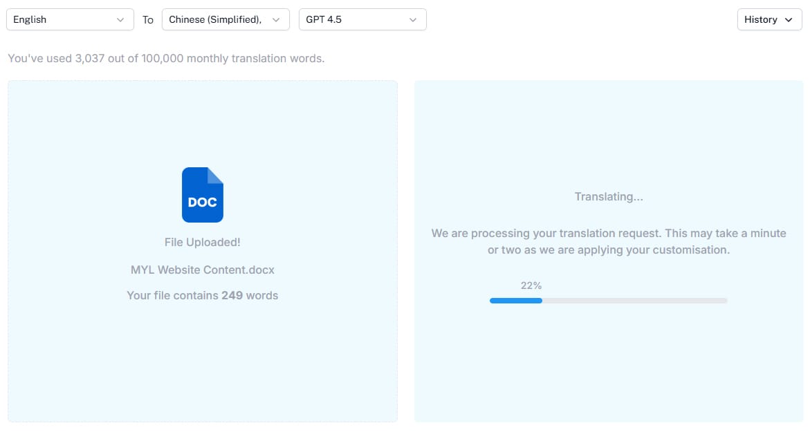 Custom-trained AI models for translation with RAG for domain-specific content and terminology management.
